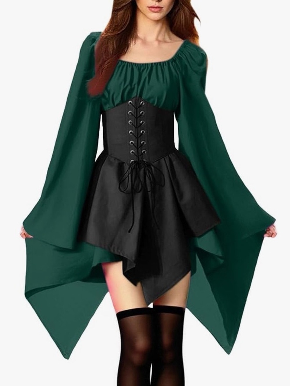🎃🔥 NWOT green/black tradition Irish,medieval, witch,corset mini dress costume